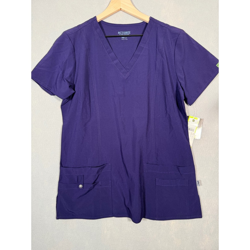 Med Couture Activate Scrub Top Plum‎ Purple V-Neck 4-Way Stretch 8408 Womens L